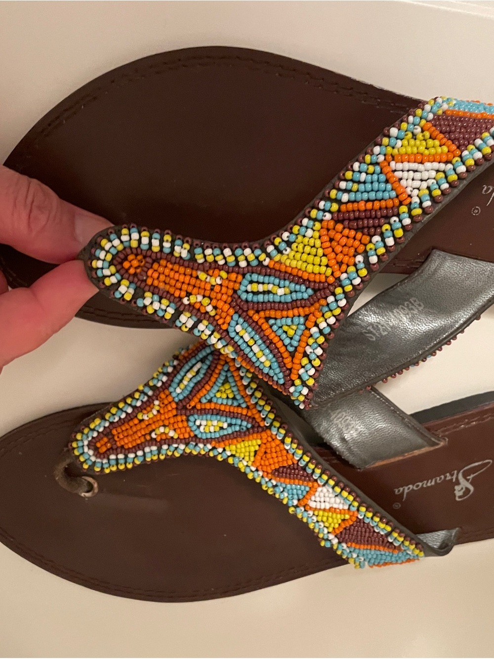 Embellished Orange & Turquoise Beaded Women's Thong Sandals